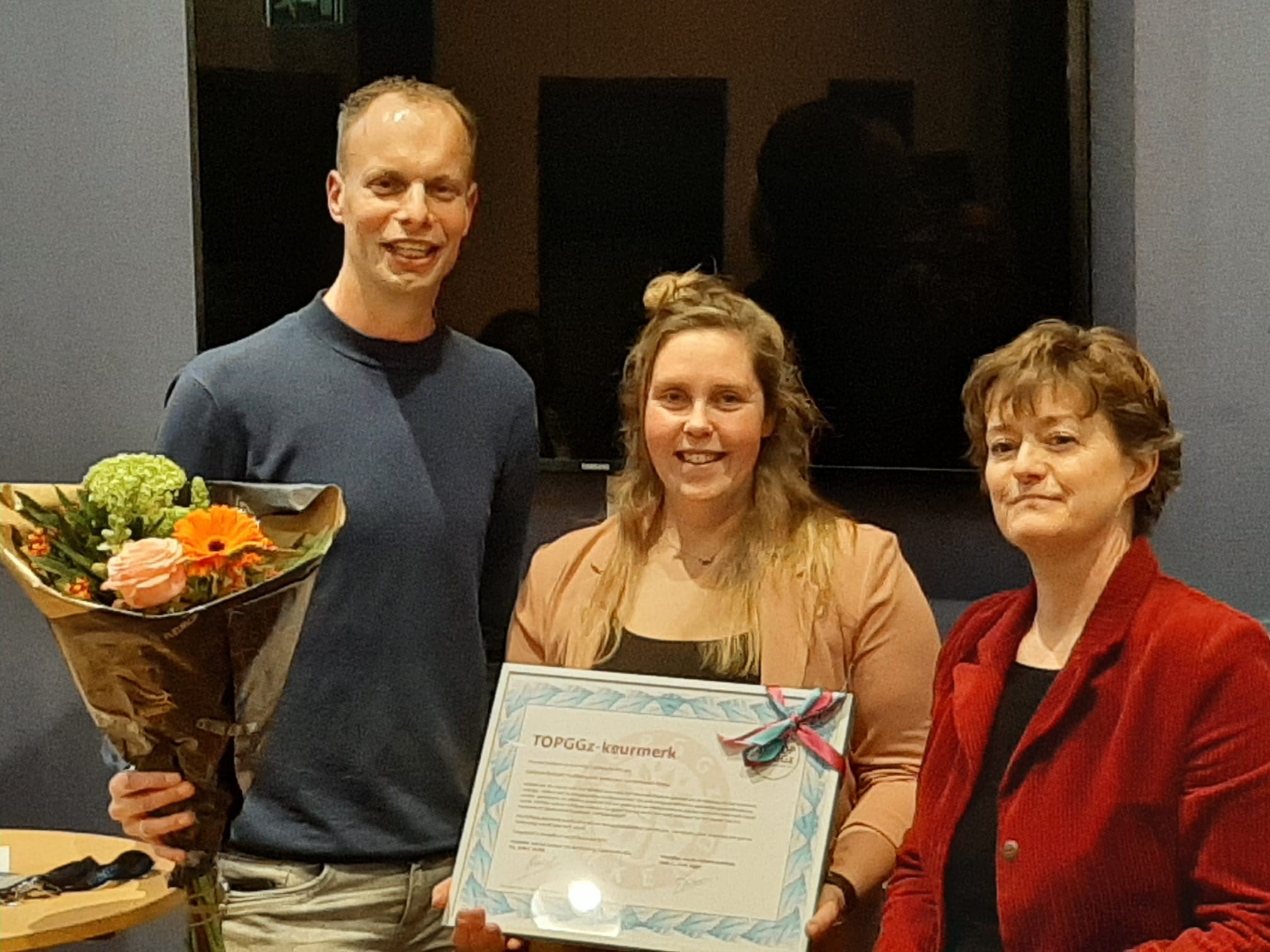 Arjen Neven, Frouke Knetsch (Parnassia) en Monique van Bueren (TOPGGz)